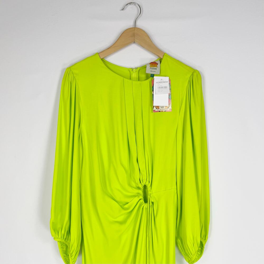 Farm Rio Womens Satin Circle Cut Out Viscose Midi Dress Size Large Lime - Picture 5 of 16